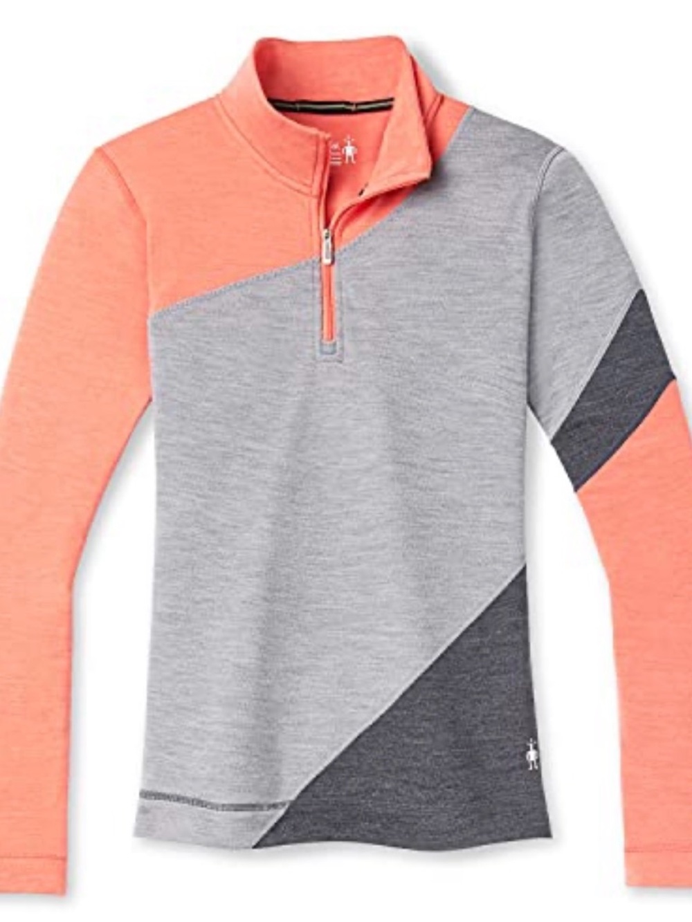NWOT Smartwool Quarter-Zip Pullover in Coral, Light Gray & Dark Gray Merino 250